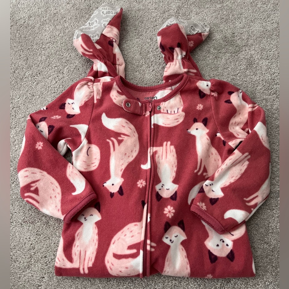 ⭐️ 5/$25 ⭐️ Carter's 4T Pink Fox Fleece Pajama Onesie Bodysuit